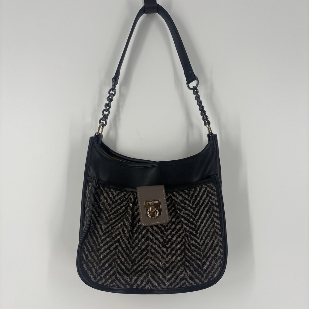 Spartina 449 Daufuskie Island Linen Leather Hobo Shoulder Bag Purse Herringbone